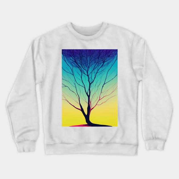 Lonely Tree at Sunset - Vibrant Colored Whimsical Minimalist - Abstract Bright Colorful Nature Poster Art of a Leafless Branches Crewneck Sweatshirt by JensenArtCo